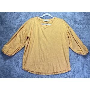 Mod O Doc Large‎ Tunic Top Yellow Orange 3/4 Sleeve Pullover 100% Cotton